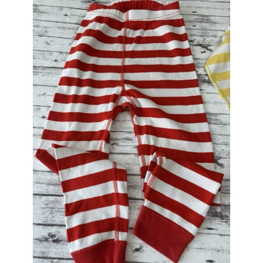 Hanna Andersson Kids Yellow Red Striped Christmas Holiday Pajama Set‎ 5 Snug Fit